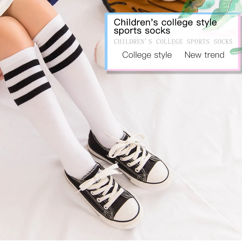 

Spring Summer College Style Heelless Striped High Tube Socks Kids Organic Cotton Breathable Football Socks 28/35/45cm