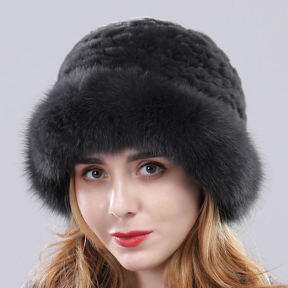 Зимние теплые меховые верхние Женская шапка настоящий мех кролика Кепка с меха