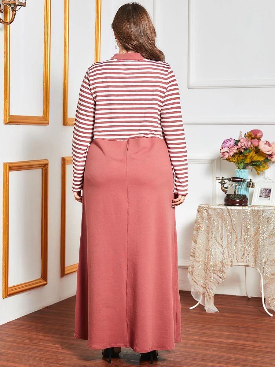 Muslim Fashion Hooded Tracksuit Long Dress Women Navy Stripe Sleeve Pocket Arab Maxi Turkey Sports Islamic Clothing | Женская одежда