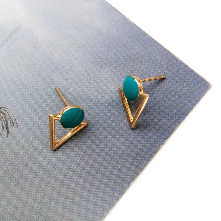 Stud Earrings Blue Винтажные хаки треугольник клипса серьги мульти простые геометрические без необходимости прокола серьги - Окраска металла: Stud Earrings Blue