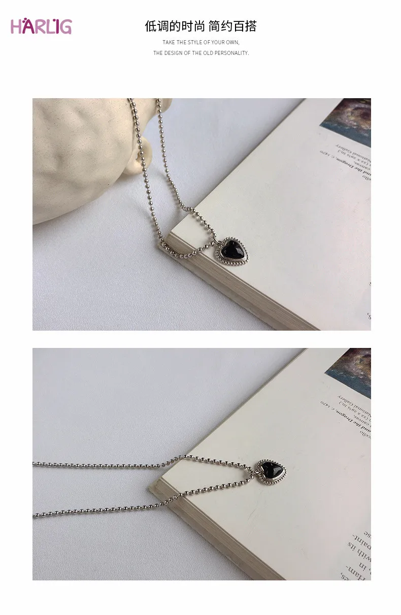 

Harlig sterling silver 925 heart shape charm necklace silver color for women allergy free fashion jewelry trendy style