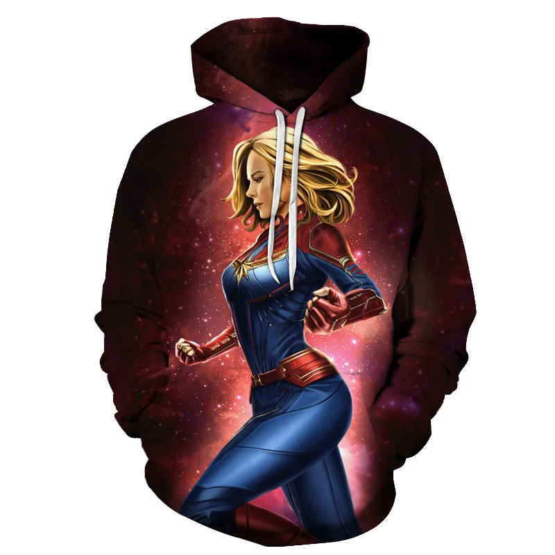 Горячая Распродажа мужские 3D толстовки с принтом капитана Марвел толстовка