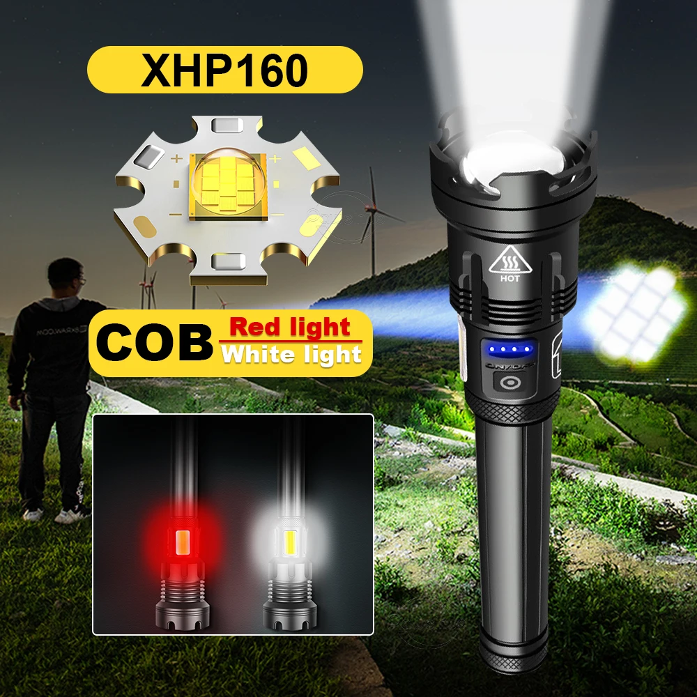 800000 лм XHP160 + COB мощная светодиодсветильник вспышка 18650 Usb Перезаряжаемый фонарь