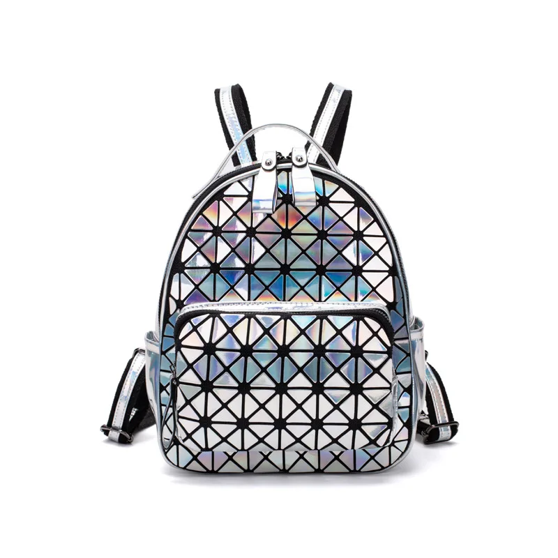

2020 laser backpack geometric rhombus female bag mini backpack fashionable colorful folding backpack tri-fold long wallet