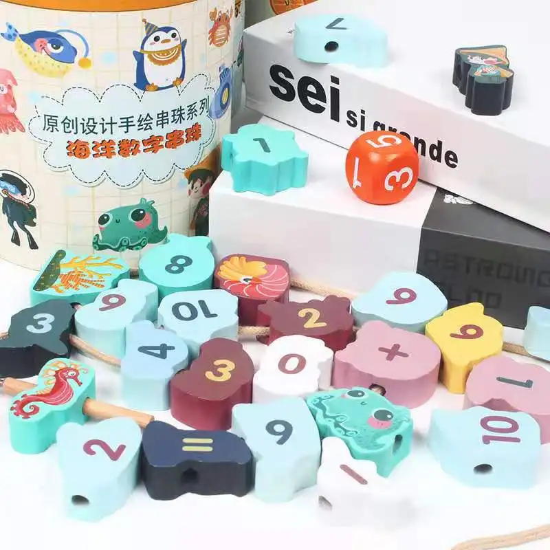 Ранние Обучающие деревянные игрушки детские игрушки Сделай Сам мультфильм фрукты животное нанизывание деревянные бусины Monterssori игрушка для детей