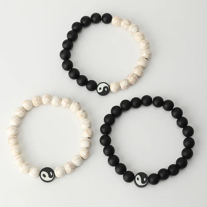 

Couple Bracelets Natural Stone Beaded Braided Chain Bracelet Chinese Tai Chi Yin Yang Pendant Lover Friendship Bracelet Gifts