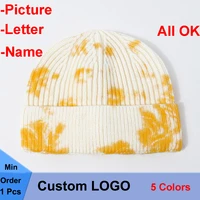 factory price free custom logo design parents child winter tie dyes melon skin beanie bonnet casual knit hip hop caps gorras