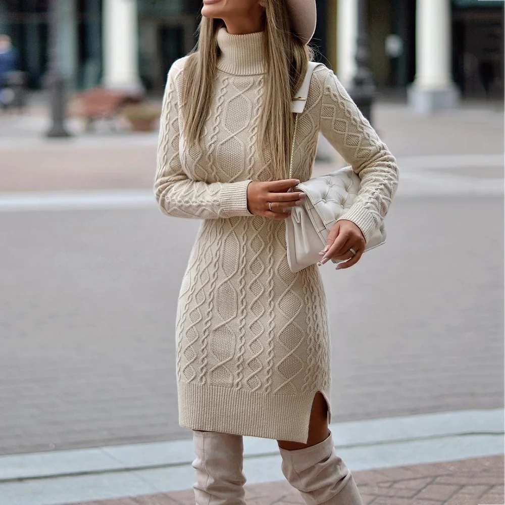 

Casual Long Sleeve Jumper Sweaters Bodycon Short Dresses knitted Sweater Dress Women Winter Pullover Fashion