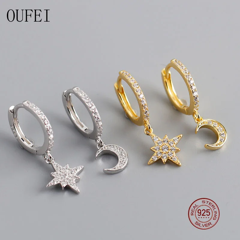 

Звезд, женские серьги в виде Луны, 925 Висячие серьги из серебра 925 пробы Стразы Шарм ювелирные украшения в виде капель с кристаллами в форме ю...