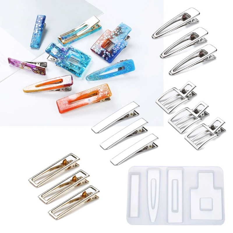 

4 Shapes Handmade Hair Clips Jewelry Resin Casting Mold Geometric Hair Clip Barrettes Silicone Mold Jewelry Making Tools