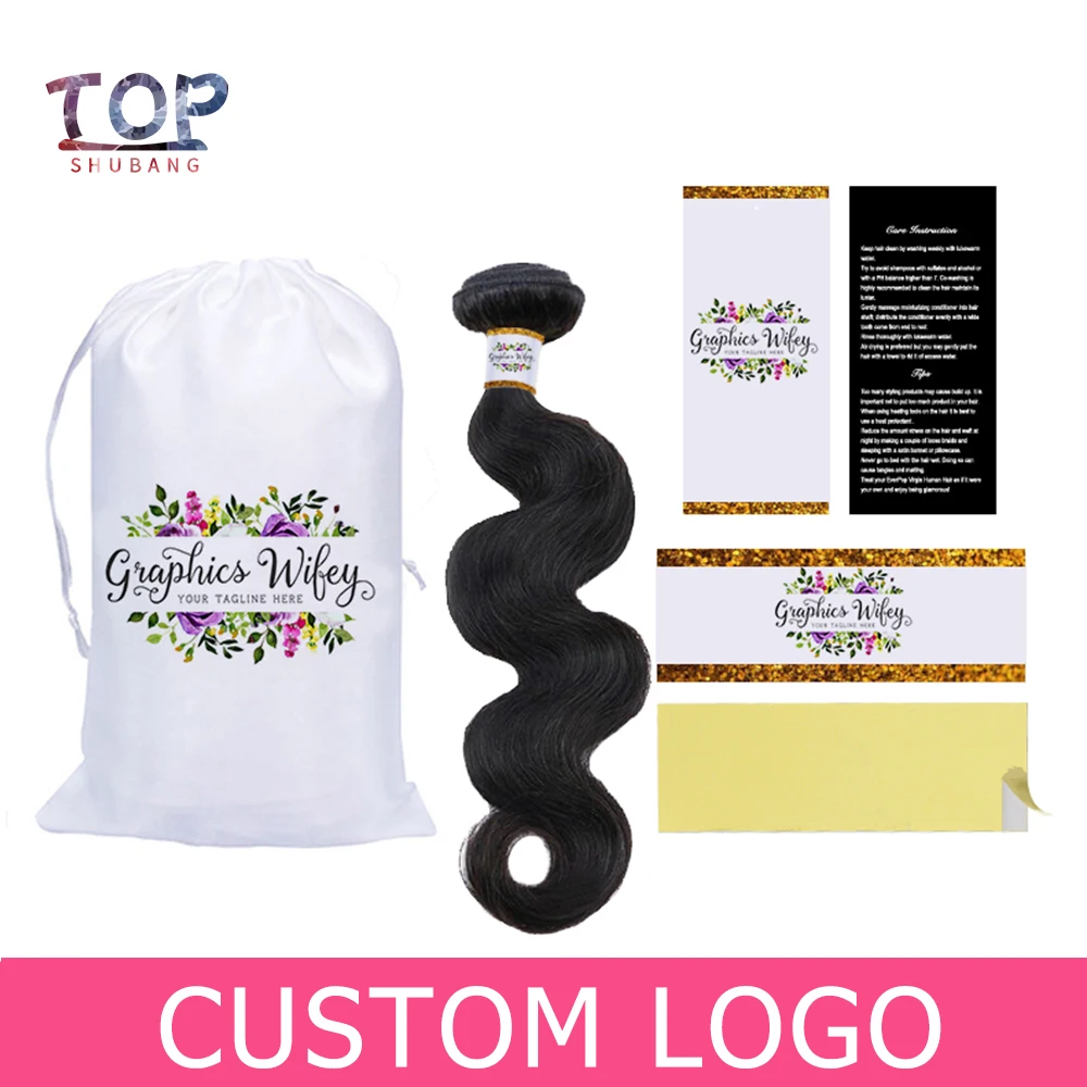 

Custom Logo Hair Suit Hair Packaging Set Hair Bundle Wraps And Hair Hang Tags And Hair Silk Satin Bags