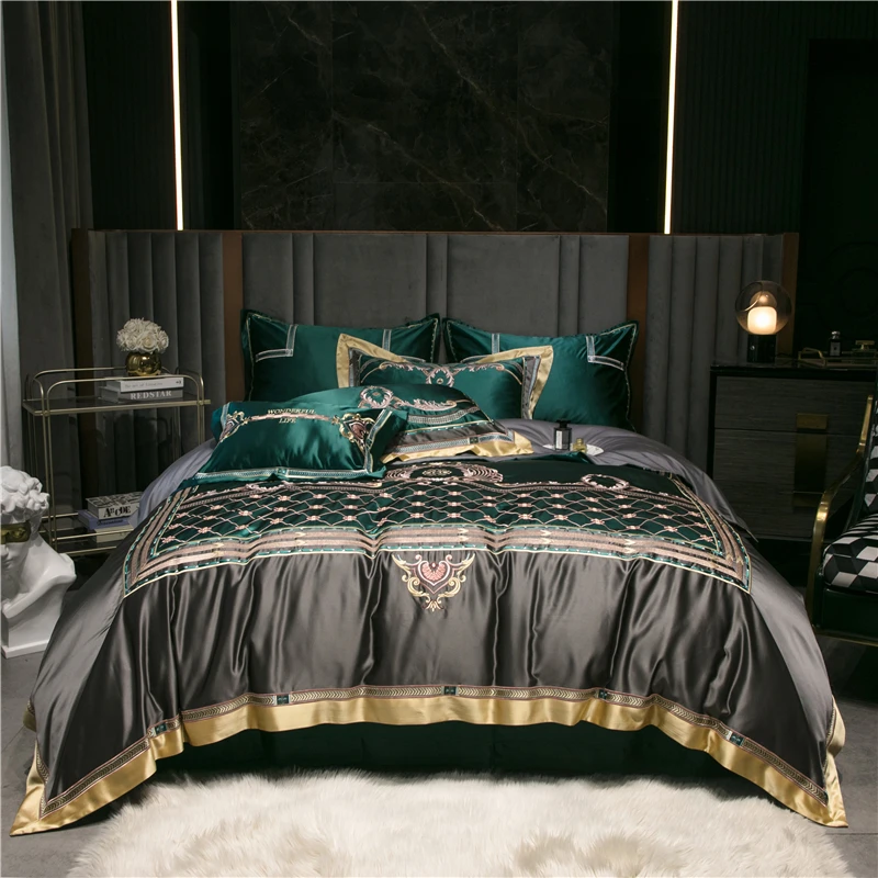 

Luxury High Precision Embroidery Egyptian Cotton Palace Bedding Set Satin Silky Duvet Cover Bed Sheet Or Bedspread Pillowcases