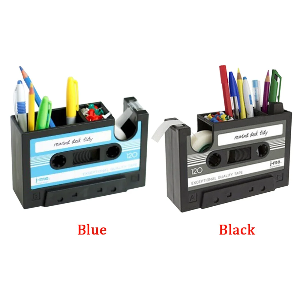 

Practical Stationery Organizer Cassette Tape Pen Holder Desk Container Dispenser Gift Student Storage Vintage Style Home Office