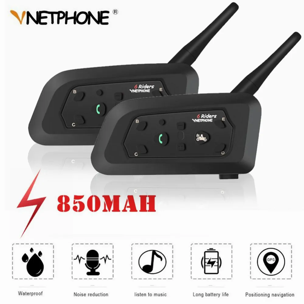Гарнитура для мотоциклетного шлема 2 шт. интерком 6 водителей беспроводной 1200 м