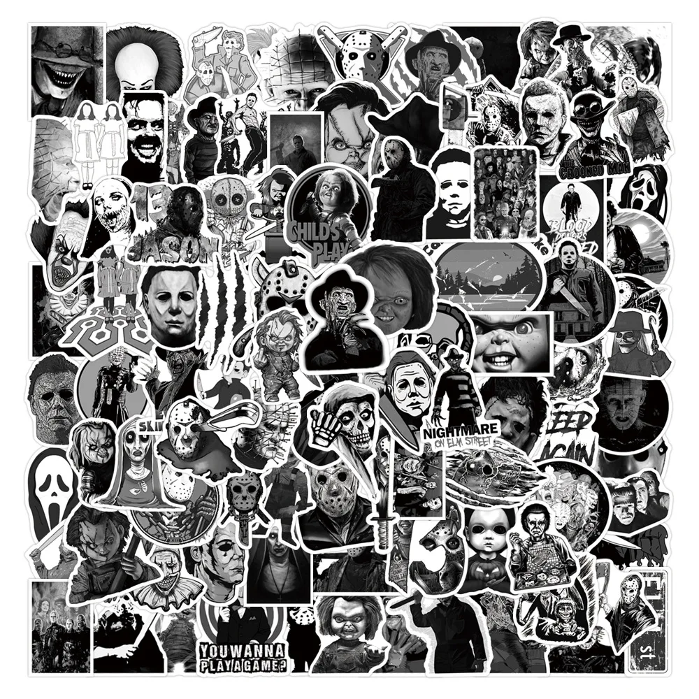 

50/100PCS Black and White Horror Stickers Aesthetic Laptop Motorcycle Phone Waterproof Graffiti Decal Cool Sticker Packs Kid Toy