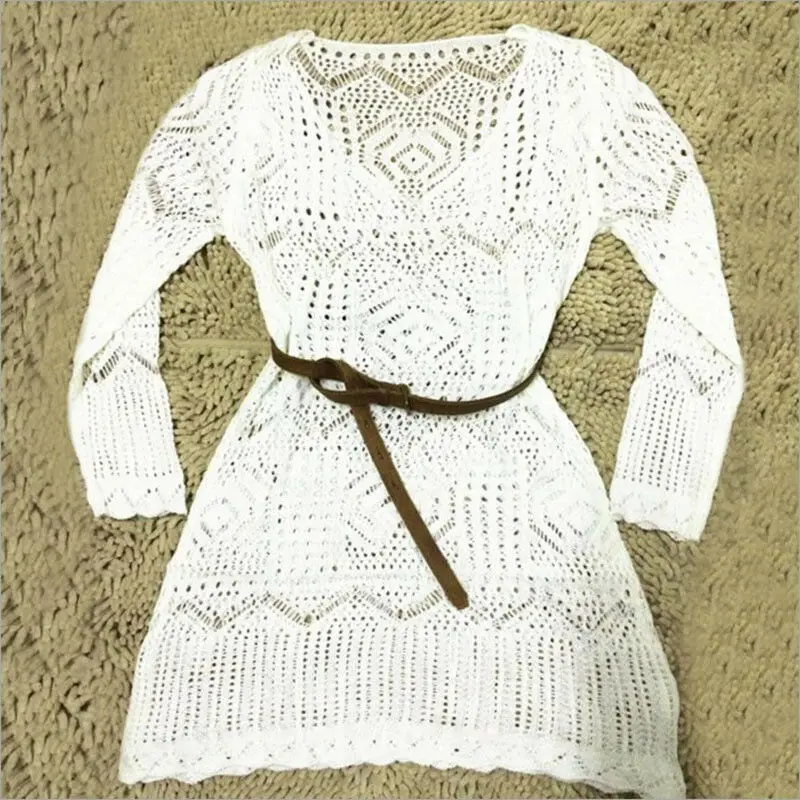 

Hirigin Sexy Women Lace Blouses Crochet Bikini Cover Up Swimwear Bathing Suit Summer Long Sleeve Beach Dress Seaside Swim Dress