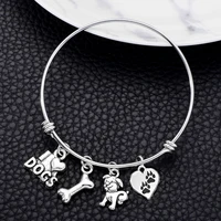 64mm stainless steel adjustable wire bangle i love dog for pets lovers charm bracelets