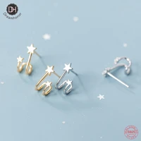 dreamhonor women 925 sterling silver geometric double five point star stud earrings party jewelry gift smt667