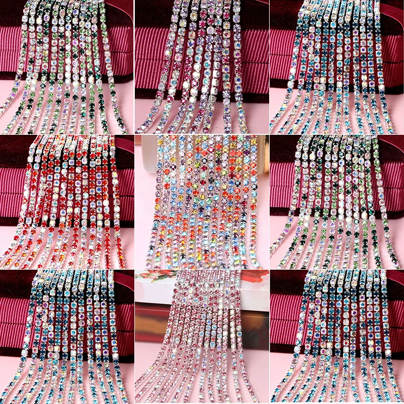 Стеклянная цепочка Стразы с кристаллами 2 мм 18 цветов для рукоделия шитья одежды