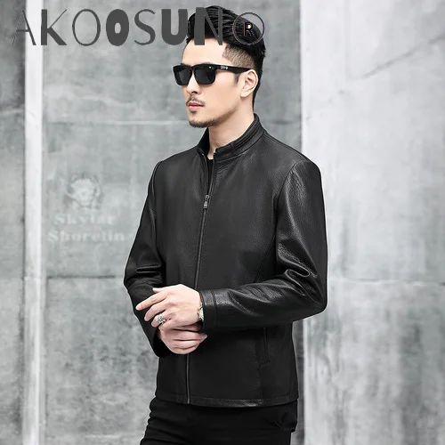 

AKOOSUN 2020 men's clothing spring coat genuine goatskin leather jacket men short jackets mens casual outwear ropa hombre LXR804
