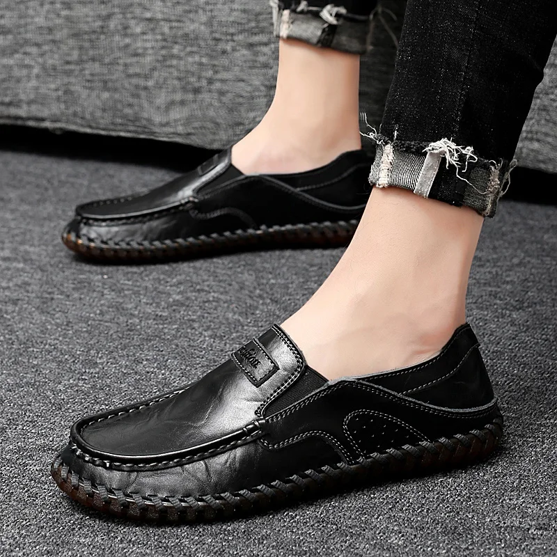 

Genuine Mens Loafers Fashion Moccasins Soft Leather Tenis Masculino Adulto Slip on Men's Boat Shoes Chaussure Big Sze 48
