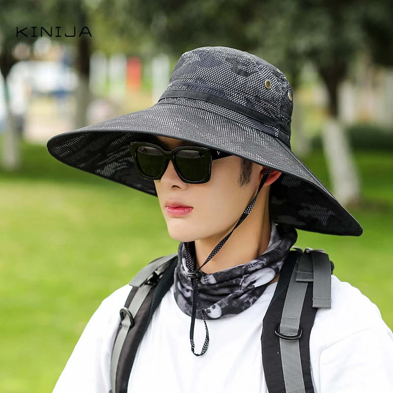 Летняя мужская шляпа с широкими полями в рыбацком стиле для активного отдыха