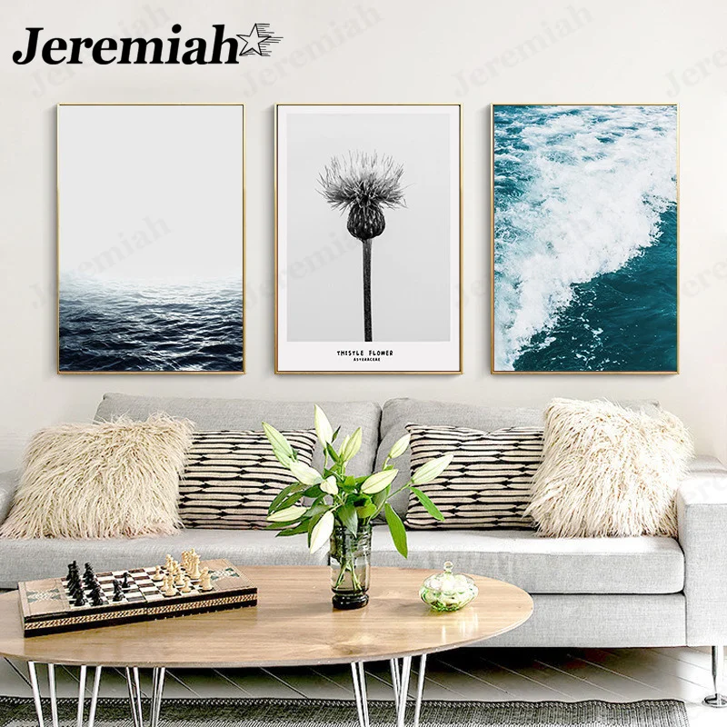 

Modern Minimalist Canvas Poster Nordic Sea Seascape Dandelion Landscape Letter Painting Home Room Decoration