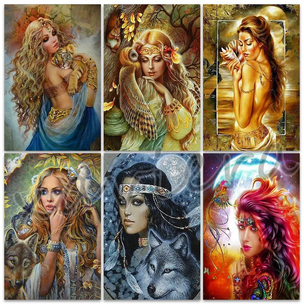 

Diy 5D Diamond Painting Woman Animal Diamond Embroidery Full Square Round Drill Mosaic Cross Stitch Accessories Rhinestone Craft