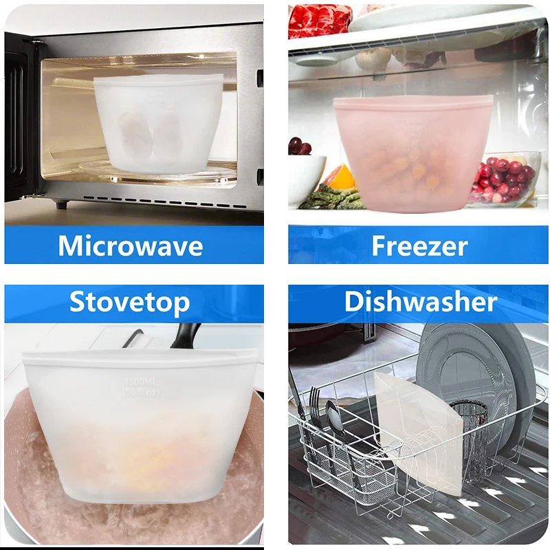 

PEVA Fresh-keeping Silicone Food Storage Bag Reusable Storage Bags Leak Proof Freezer Silicone Lock Bags Kitchen Organizer Bag