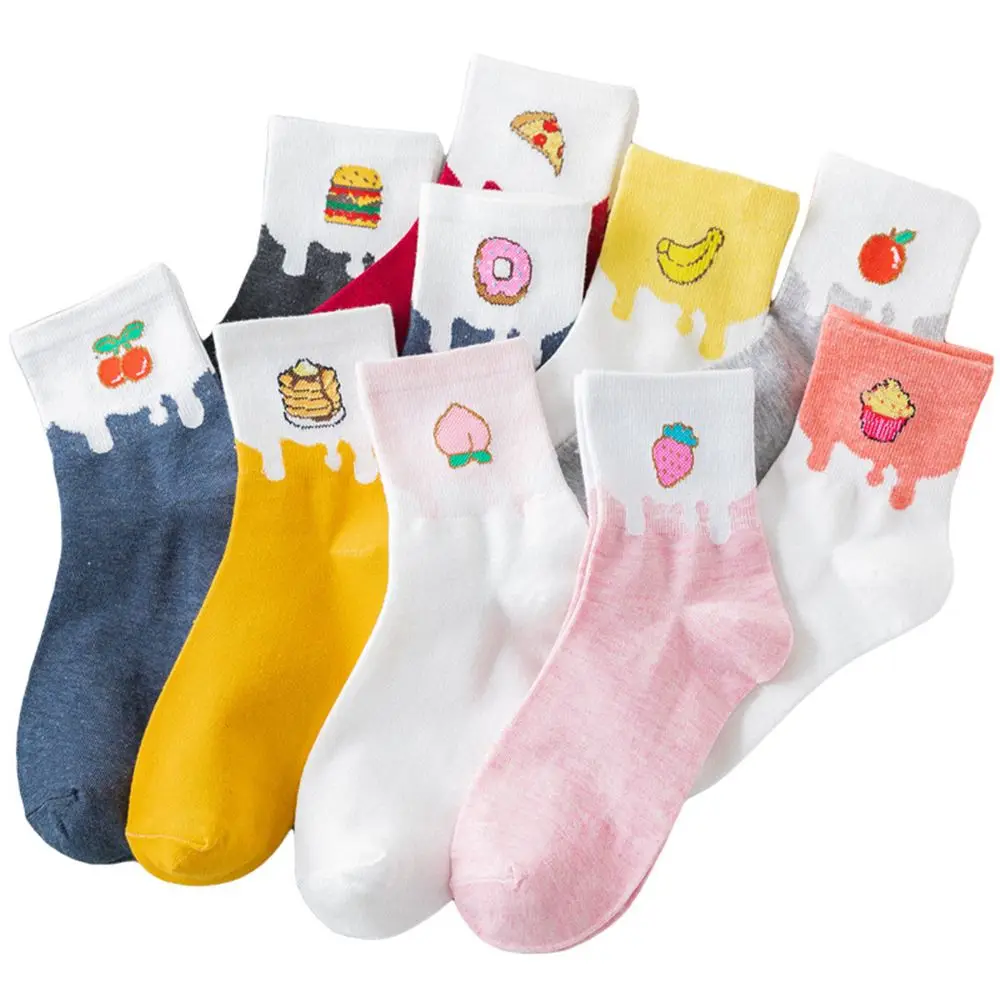 

Cartoon Fruit Food Donut Pancake Pizza Burger Strawberry Peach Cherry Socks Cute Korea Women Men Funny Cotton Casual Socks