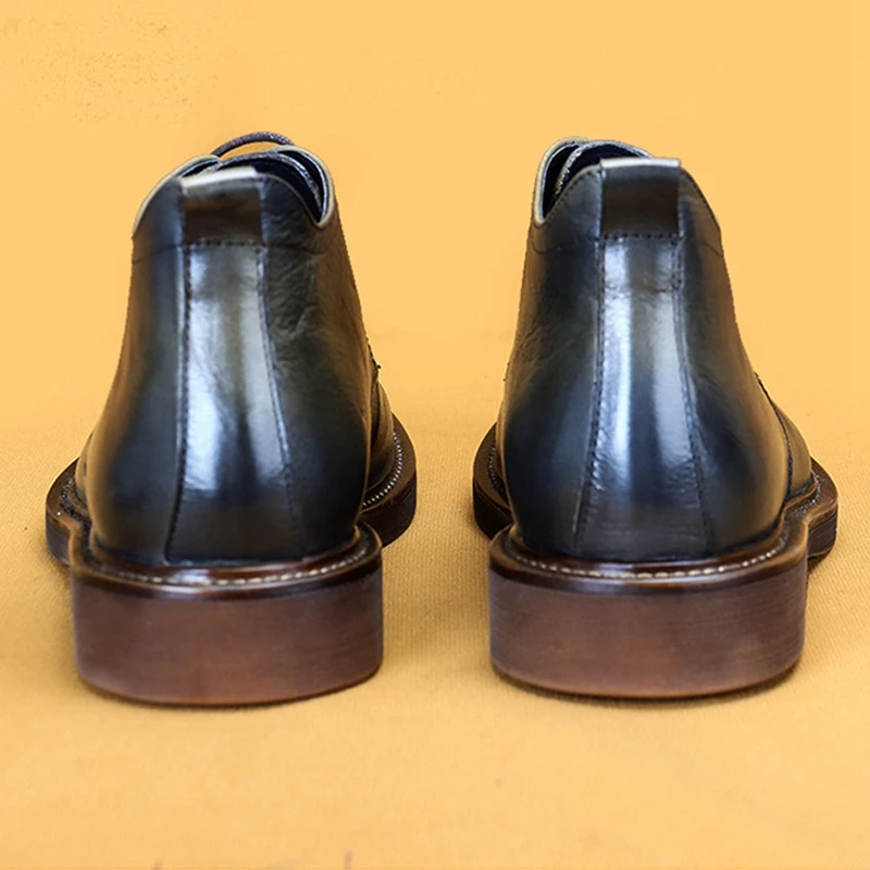 

Plus Size Winter Genuine Leather Man Handmade Earm Snow Ankle Boots Round Toe Laces Men's Comfortable Cowboy Riding Shoes AS397