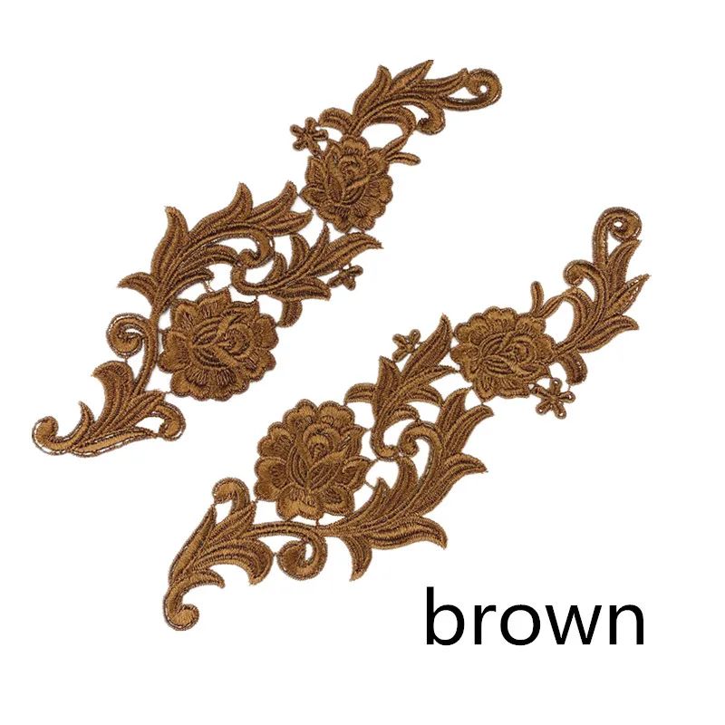 1 pair brown Zsbszc зеркальная пара золотистого и серебряного цвета с вышивкой, кружевной аппликацией, цветочными нашивками, воротничком, свадебное платье, торжественное платье, аксессуары, ткань JA35 - Цвет: 1 pair brown