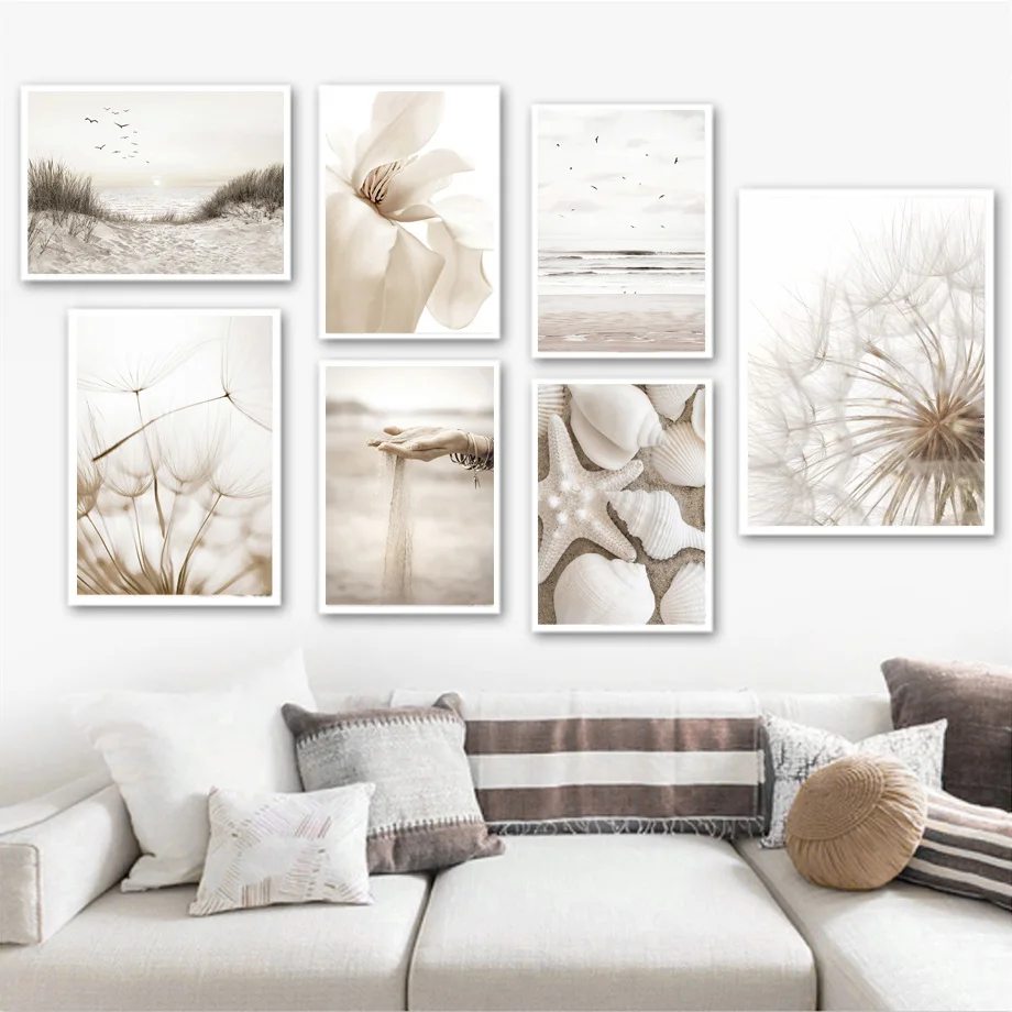 

Dandelion Sandy Beach Bird Shell Flower Wall Art Canvas Painting Nordic Posters And Prints Wall Pictures For Living Room Decor