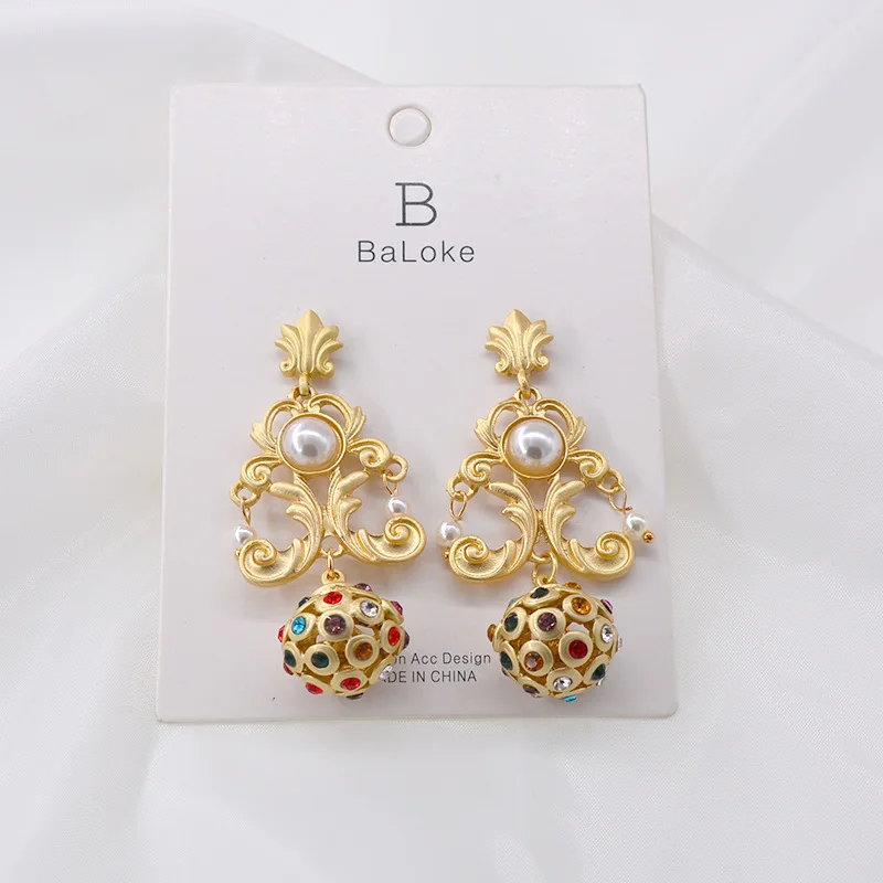 Женские винтажные серьги в стиле барокко Золотые подвески Корейском длинные с