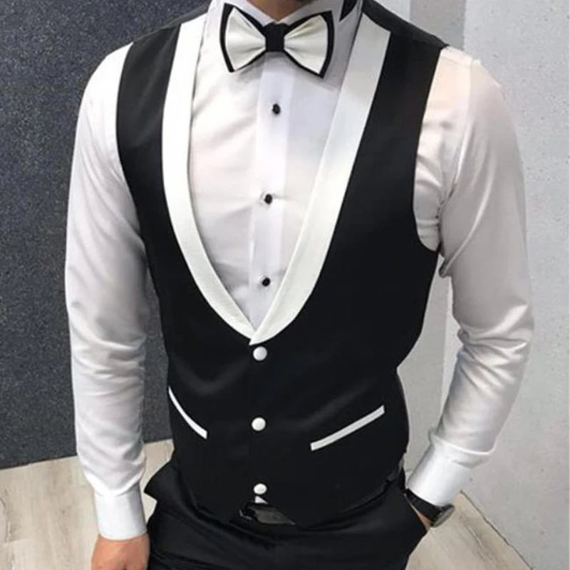 Slim Fit Men Waistcoat for Wedding Groom Tuxedo One Piece Suit Vests White and Black Custom New Fashion Coat | Мужская одежда