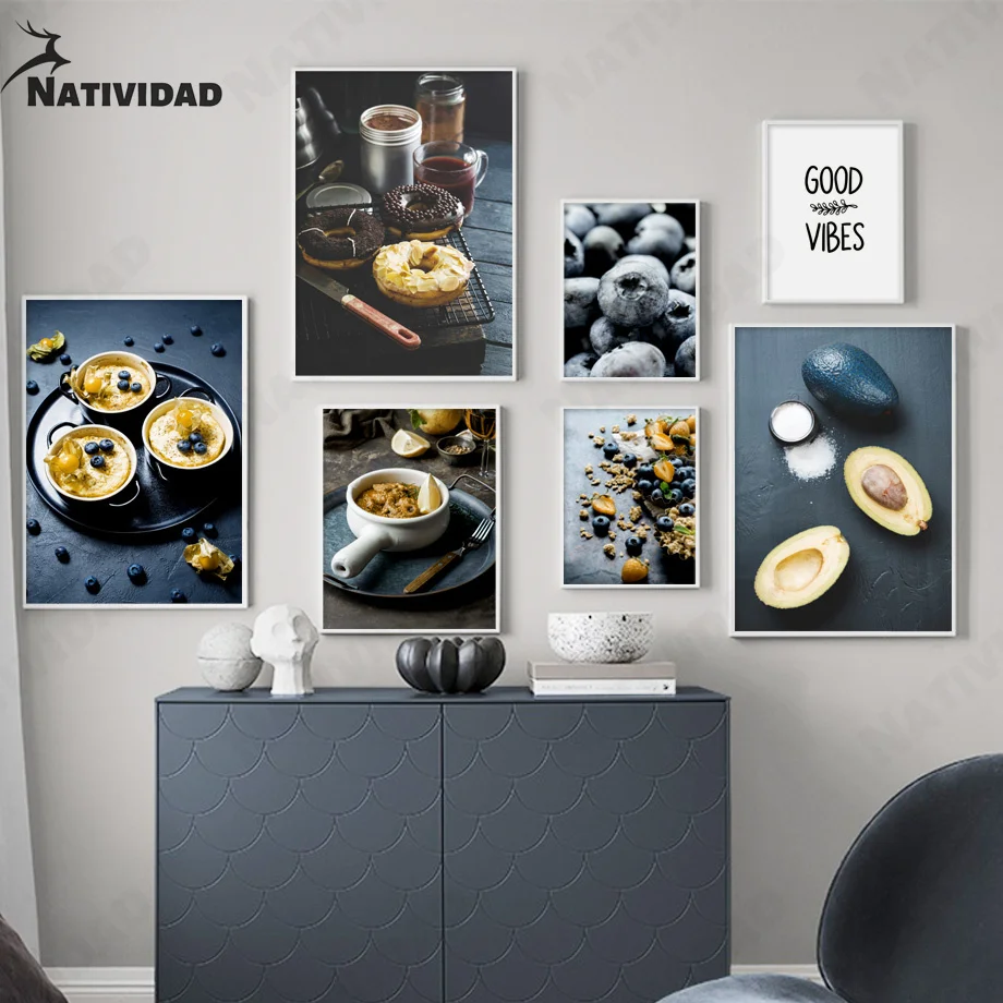 

Kitchen Food Cake Avocado Blueberry Picture Wall Art Canvas Painting Nordic Posters and Prints Shop Wall Art Poster Home Decor
