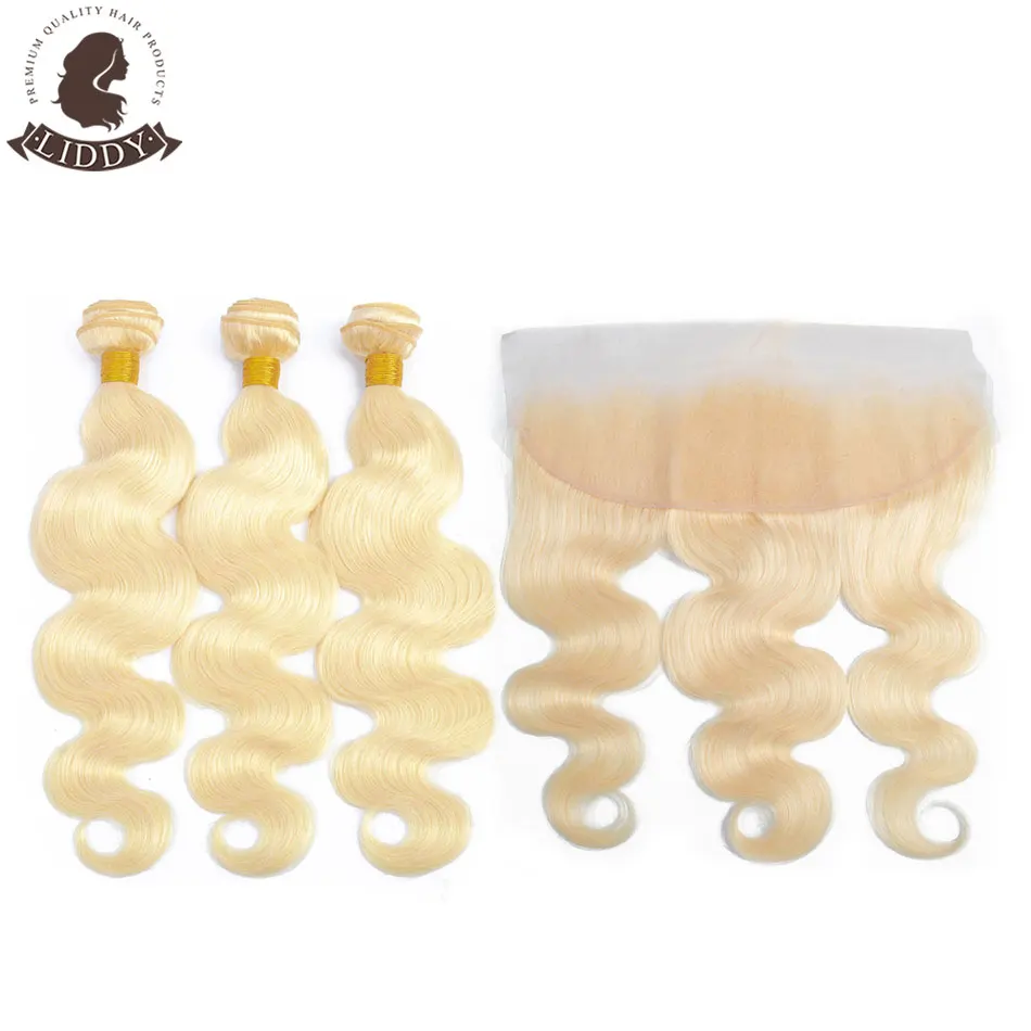 Liddy 613 блонд пучки с фронтальной перуанской волной тела кружевной Non remy