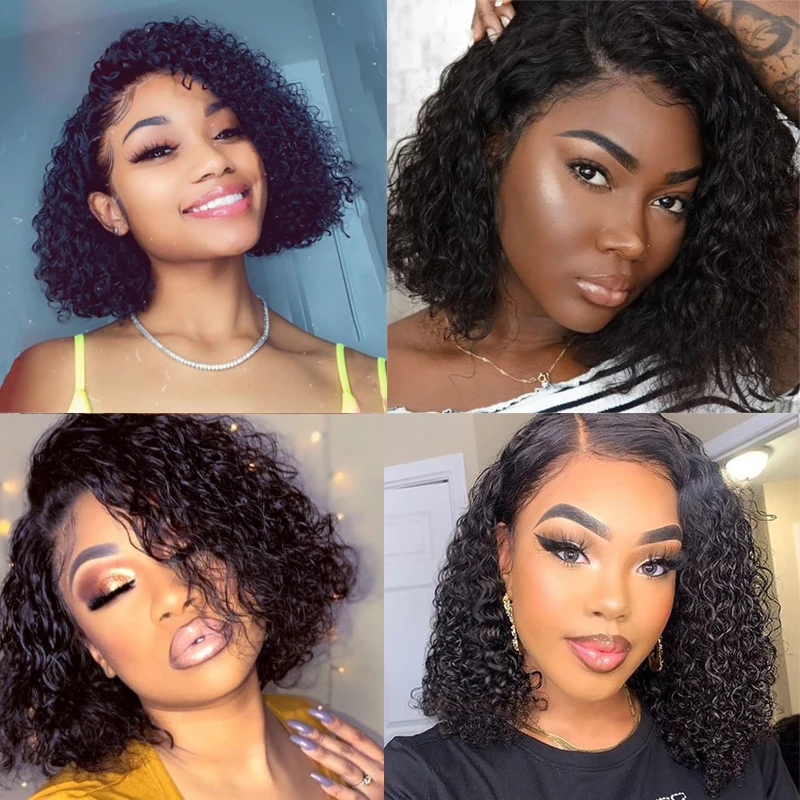 

13x4 Short Bob Curly Lace Front Wigs For Women Kinky Curly HD Lace Frontal Wig 4X4 Lace Closure Peruvian Curly Human Hair Wigs