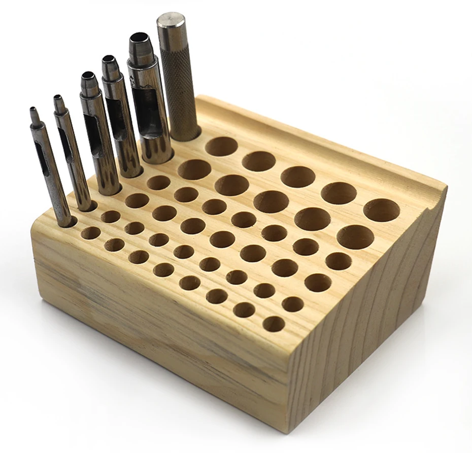 

46/98 holes Pine Wooden Leathercraft Rack Stand DIY Punching Tools Holder Organizer Storing Leather Tool Storage Box
