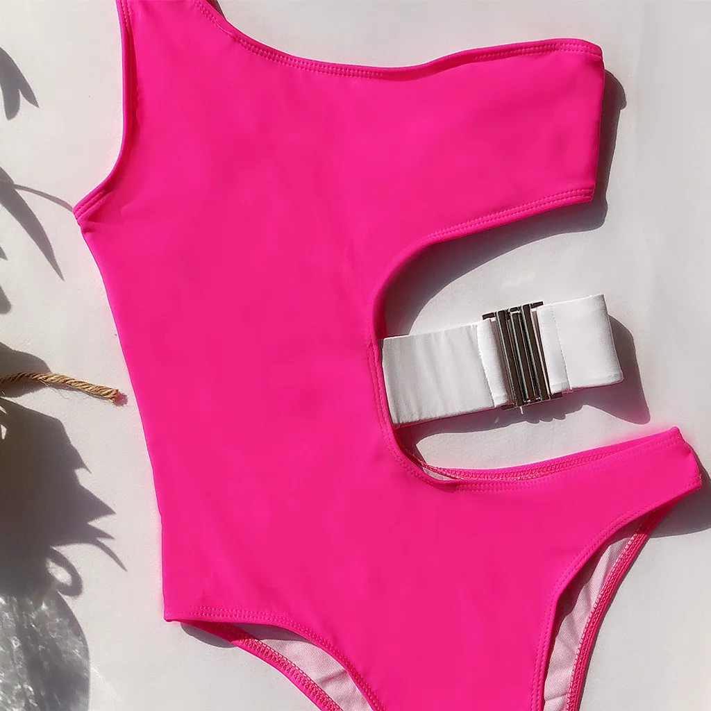 Одноцветный спортивный купальник на одно плечо для женщин цельный дизайнерский