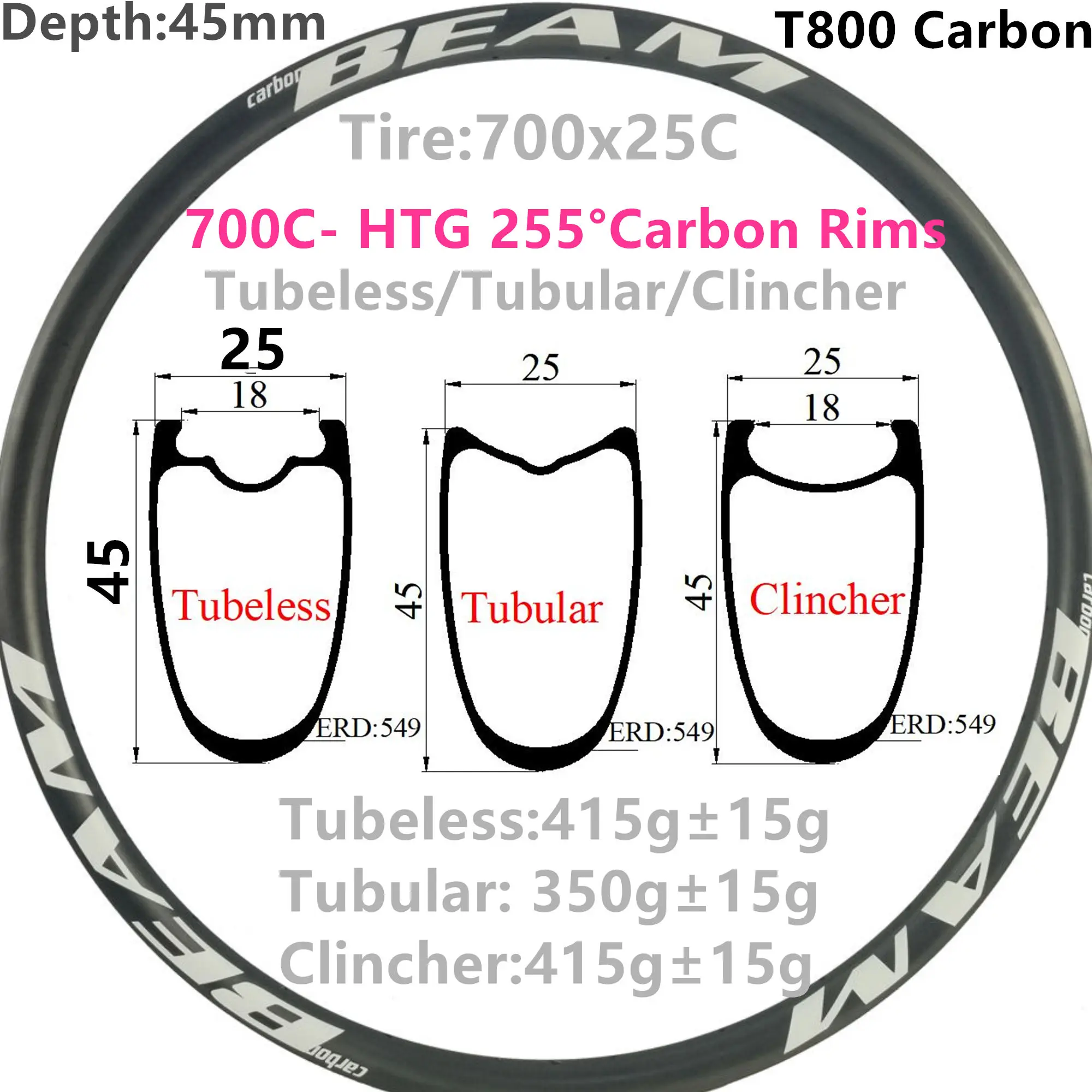 

340 г сверхлегкие обода для шоссейного велосипеда из углеродного волокна T800, 45 мм, глубина 25 мм, бескамерные трубчатые колеса для велосипеда к...