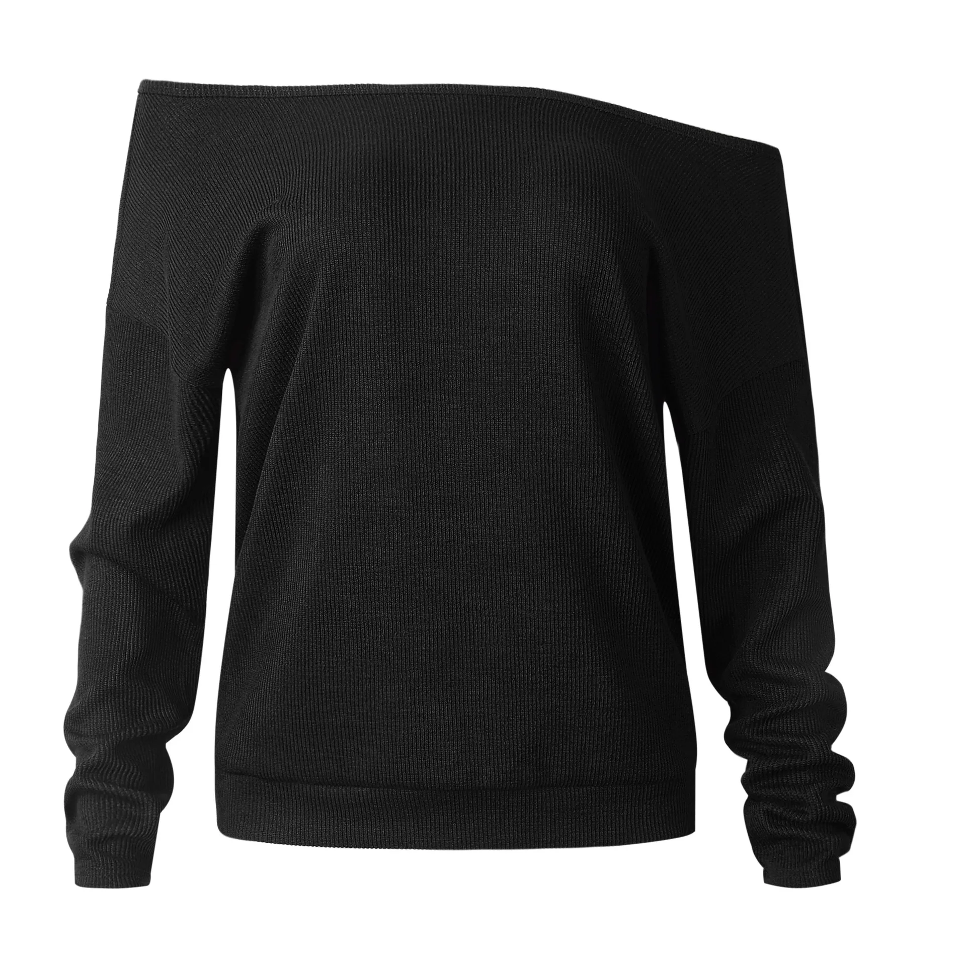 Solid Women's Autumn Knitwear Sexy Slash Neck Off Shoulder Loose Long-Sleeve Sweater Casual White Tops | Женская одежда