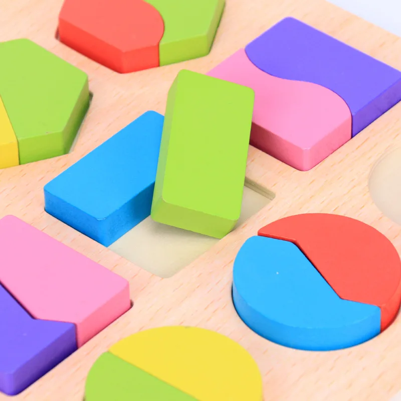 Top Quality Wooden Puzzle Kids Baby Early Educational Learning Toys for Children Geometric Shape Cognitive Board Wood Jigsaw