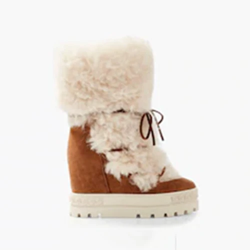 Eskimo Style Wool Fur Snow Boots Winter Warm Bandage Thick Platform Sole Height Increased Martin Ankle Boots Women