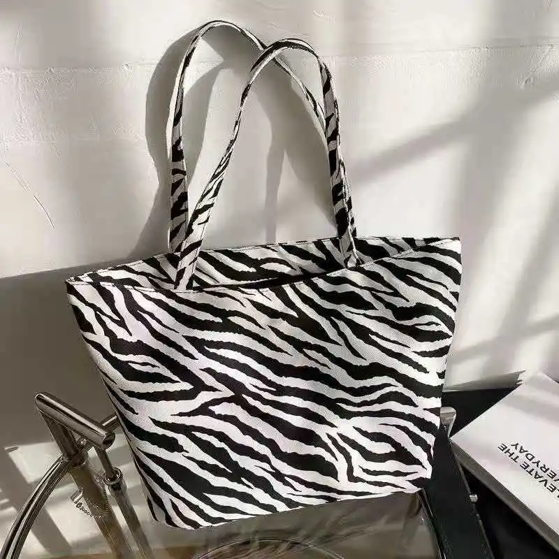Zebra Printed Canvas Bag Female Tote 2021 New Campus Student Korean Version Ins Large-Capacity Multifunctional All-Matched