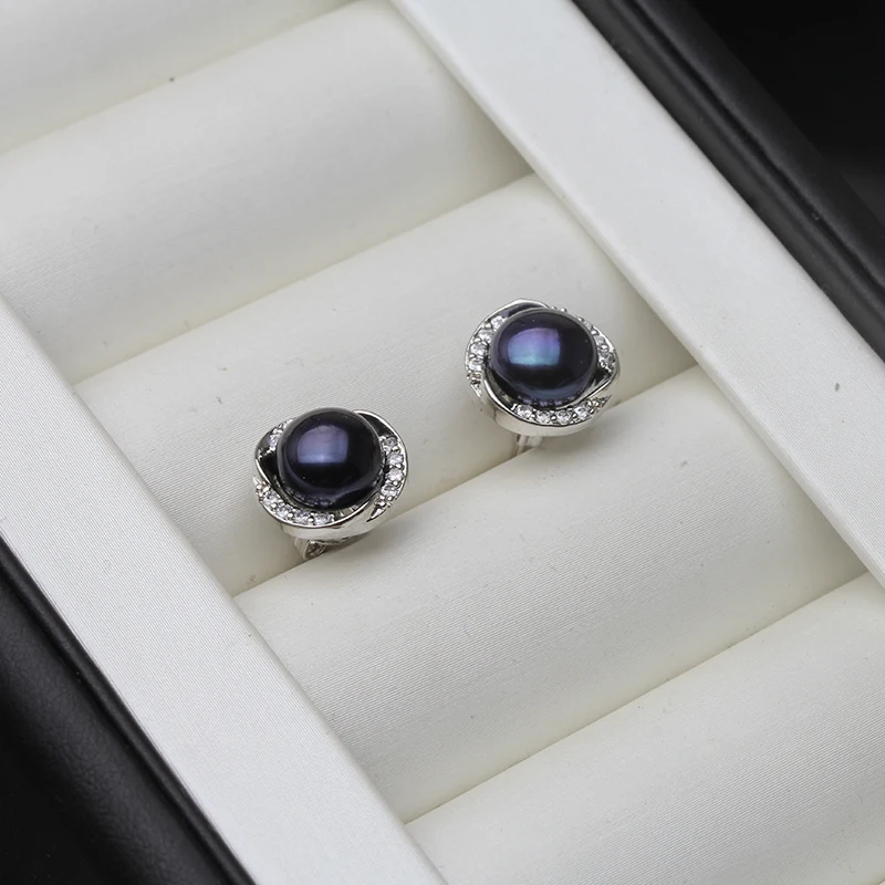 Купи Natural Freshwater Black Pearl Earrings Women, Classic 925 Silver Stud Earring Jewelry Bridal Gift White Pink за 269 рублей в магазине AliExpress