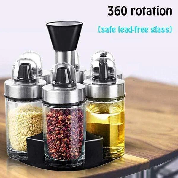

360 Rotating Rack Seasoning Jar Glass Kitchen Salt Seasoning Pot Seasoning Pot Powder Salt Coffee Sugar Sealed Container Tools