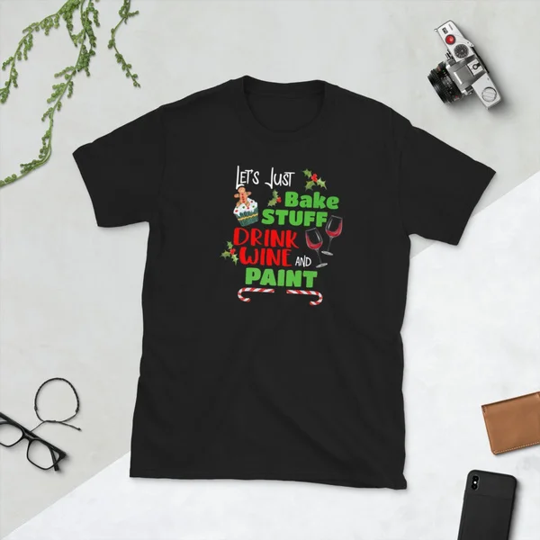 

Christmas Art Painting Wine Baking Holiday Pajamas T-Shirt