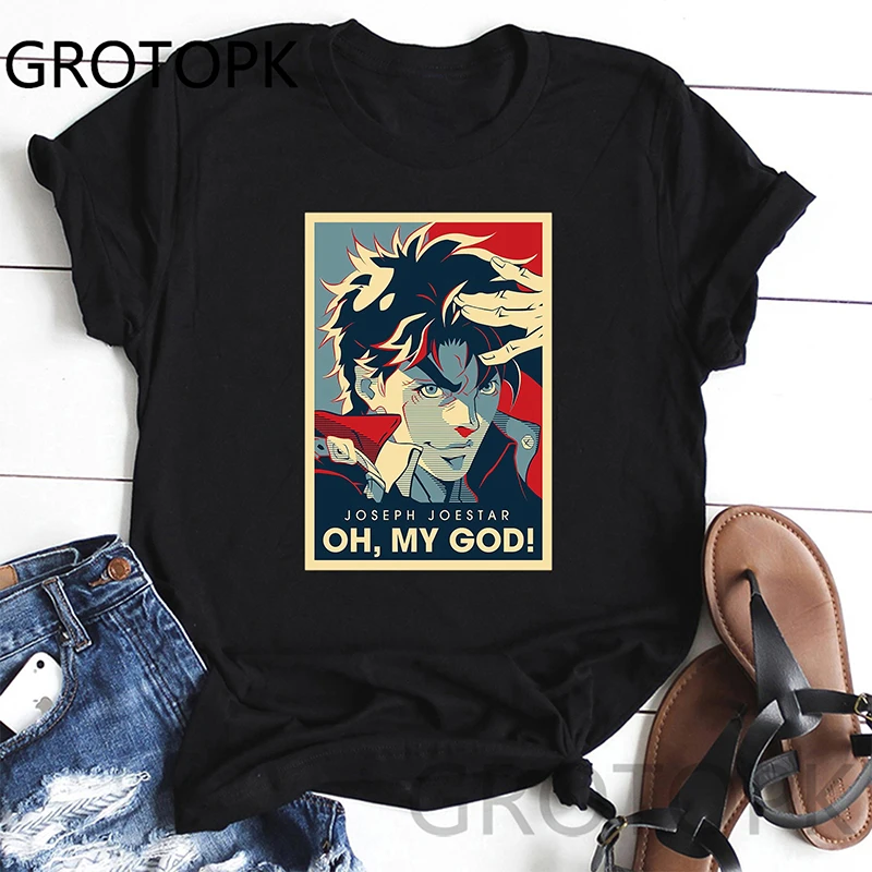 Jojo странные приключения Винтаж Joestar Джозеф &quotOMG письмо Забавный Футболка с