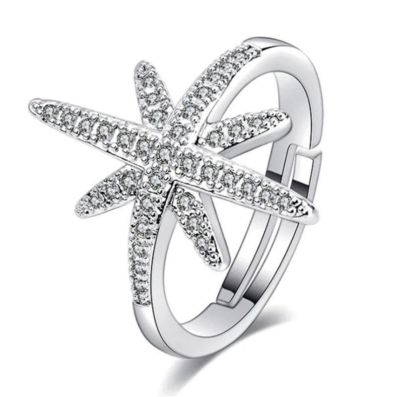

2020 Stylish Fashion Brilliant Cubic Zircon Stones Octagon Stars Finger Rings Tibetan Silver Women Wedding Engagement Open Ring
